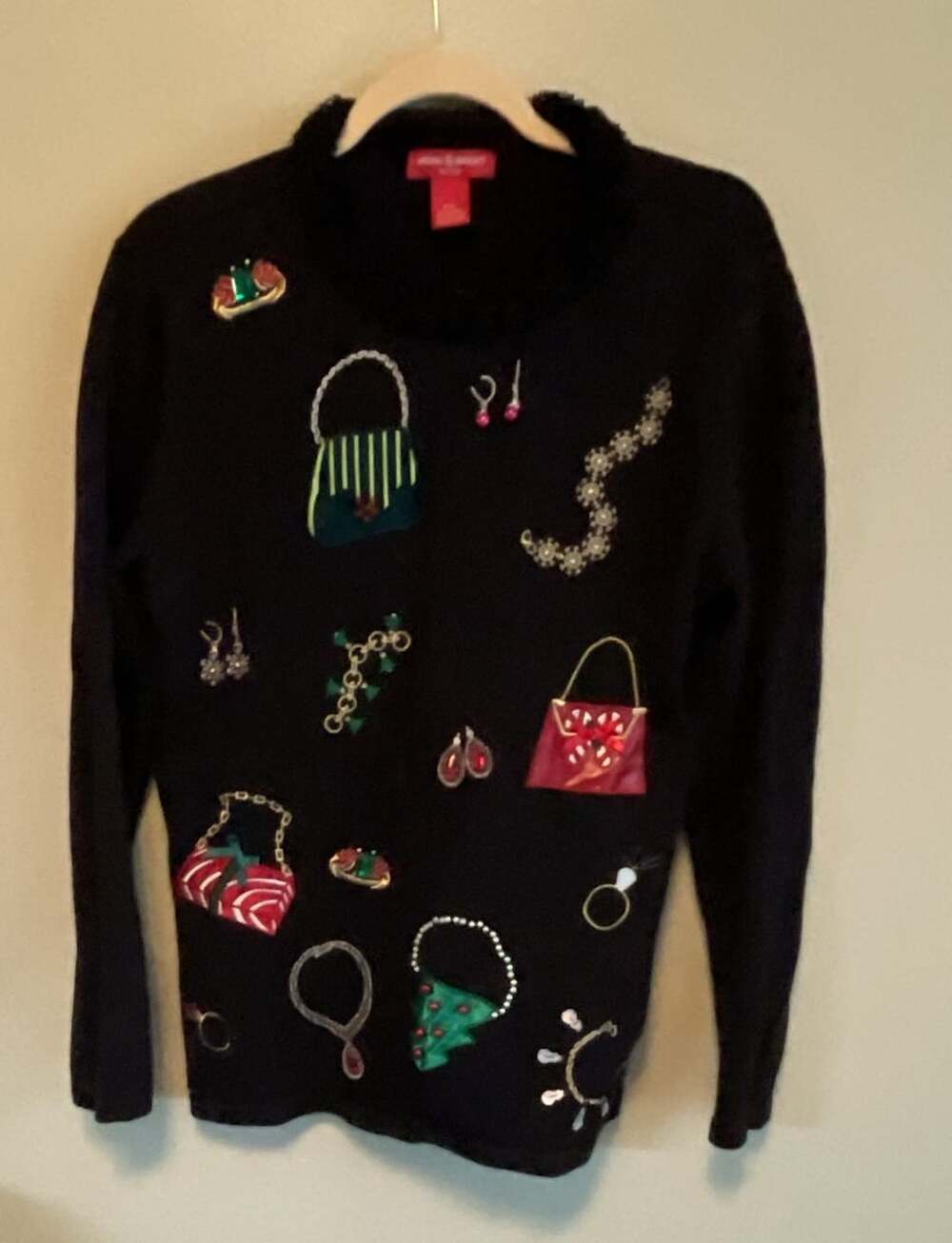 VTG Merry & Bright Christmas Sweater Petite XL Jewelry Purses, Gifts, - Picture 2 of 10